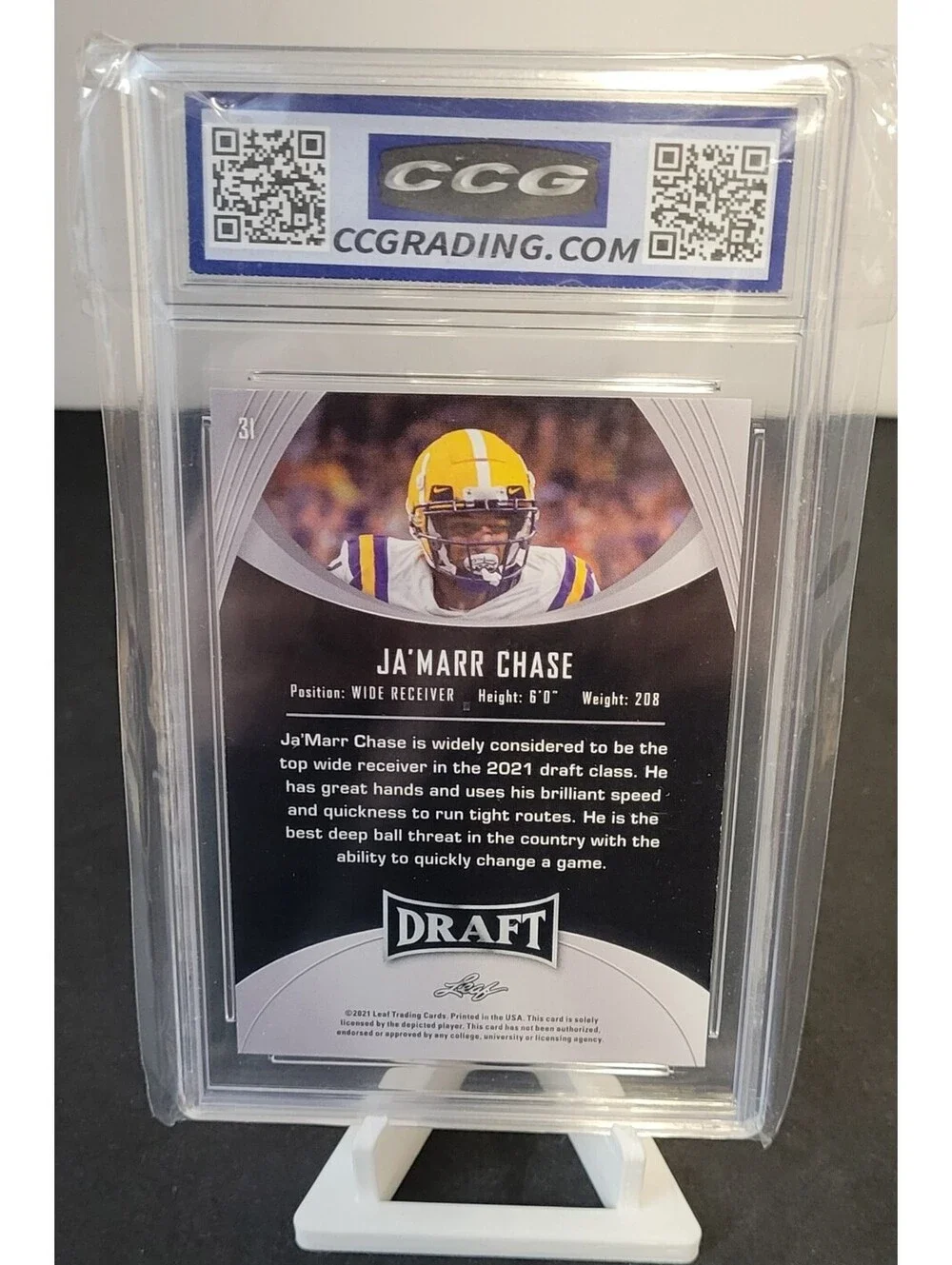 Ja'Marr Chase 2021 Leaf Draft #31 Rookie Graded Gem Mint 10 CCG
